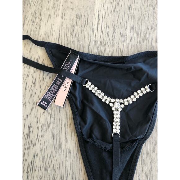 Victoria's Secret Shine Strap Rhinestone V String Thong Panty in Black - L - Picture 4 of 4